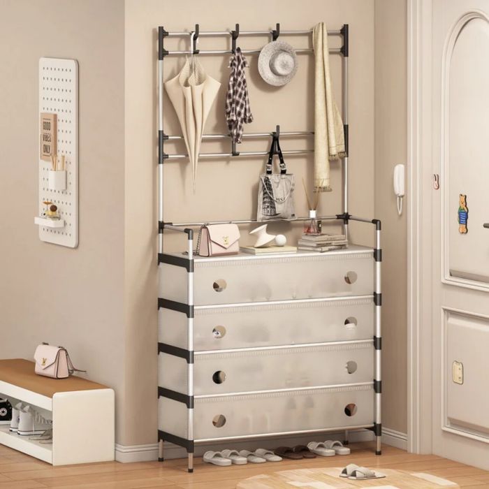 Metal Shoe Organizer, 5 Levels, with Side Hooks & Dust Cover