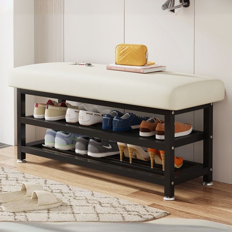 Contemporary Steel Accent Bench with Locker Storage, Padded Upholstery