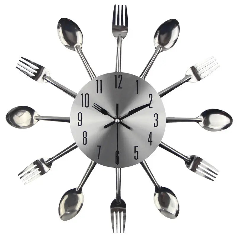 Modern Metal Wall Clock with Utensil Hands