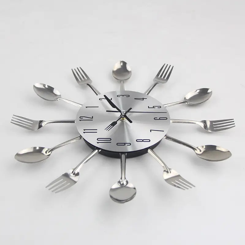 Modern Metal Wall Clock with Utensil Hands