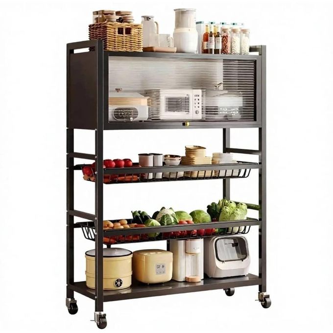 5 Levels Storage Cabinet with Doors and Shelves Cabinet Organizer with Wheels Thickened for Kitchen Living Room