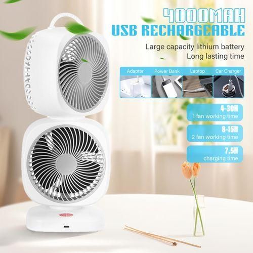 مروحة مكتب دوارة قابلة لإعادة الشحن برأسين