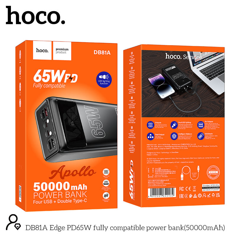 HOCO DB81A Power Bank 50000MAH 65PD 4 USB 2 TYPE-C With LED Light