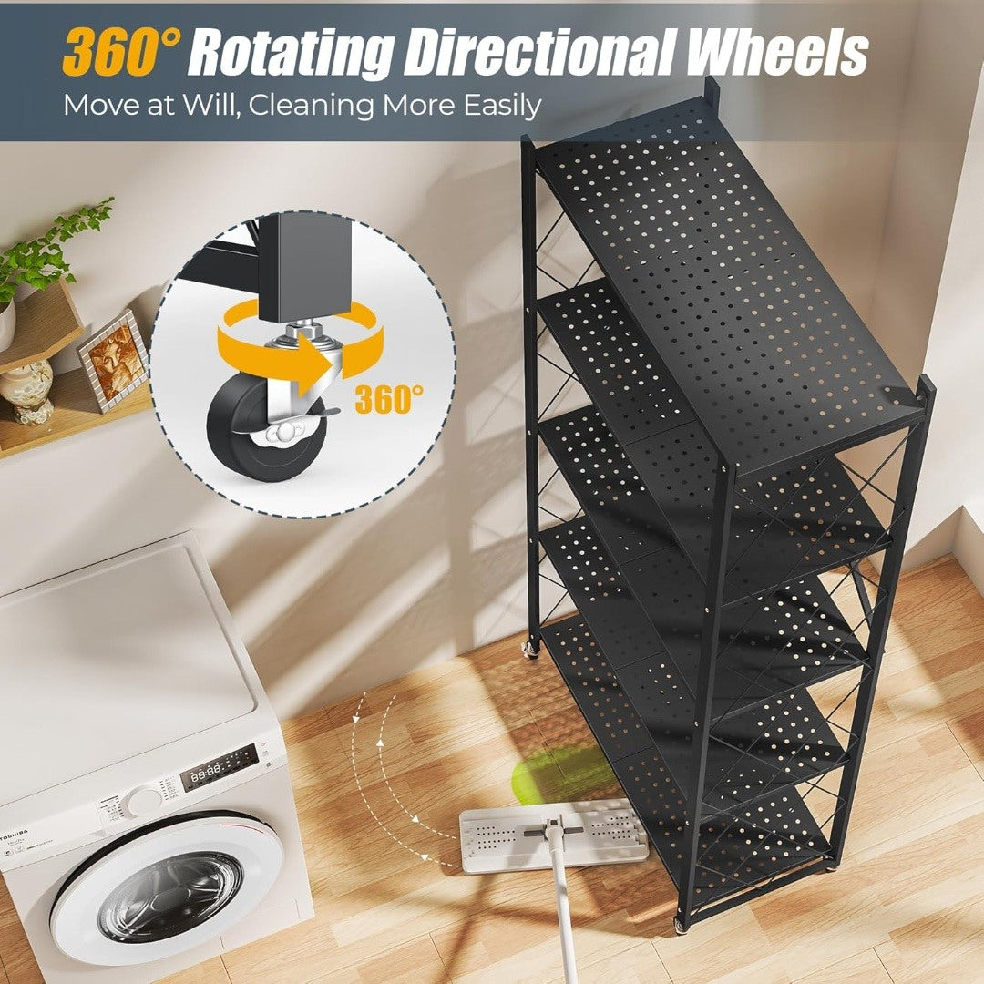 5 Layer Steel folding rack shelf with wheels