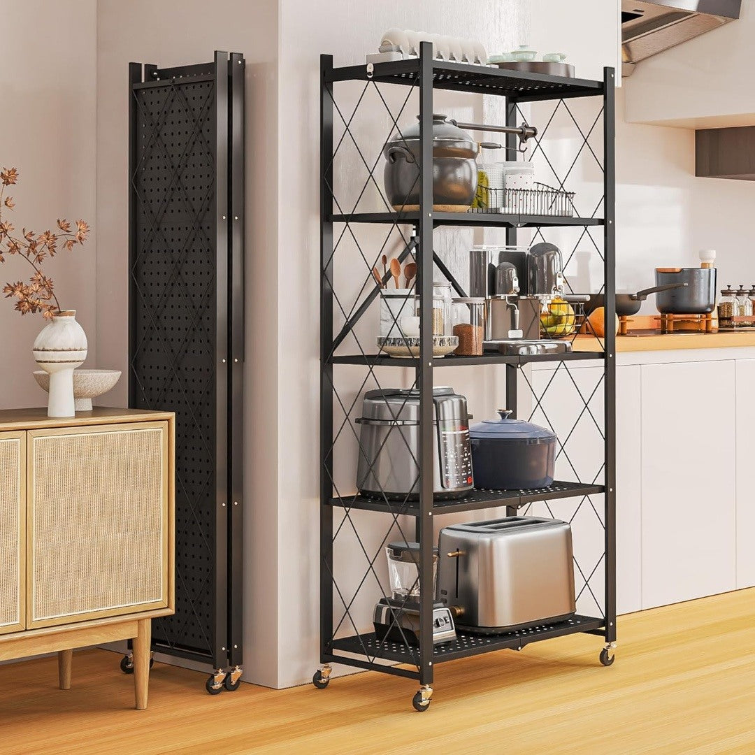 5 Layer Steel folding rack shelf with wheels