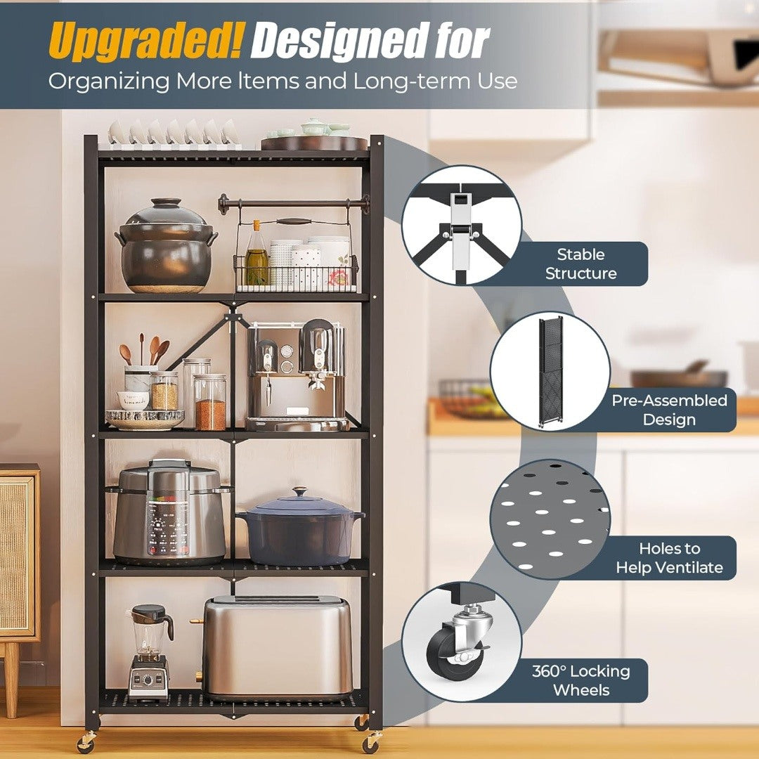 5 Layer Steel folding rack shelf with wheels