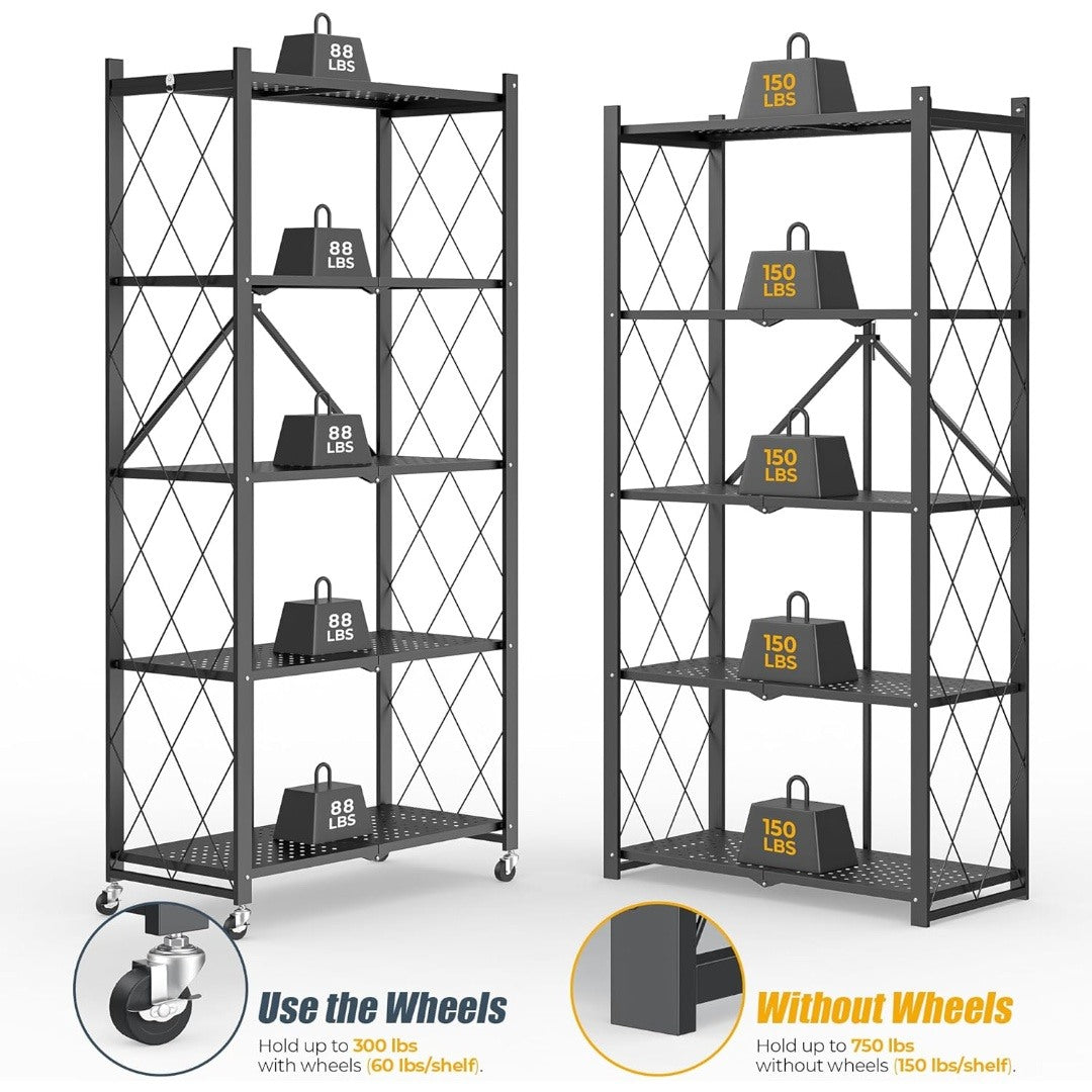 5 Layer Steel folding rack shelf with wheels