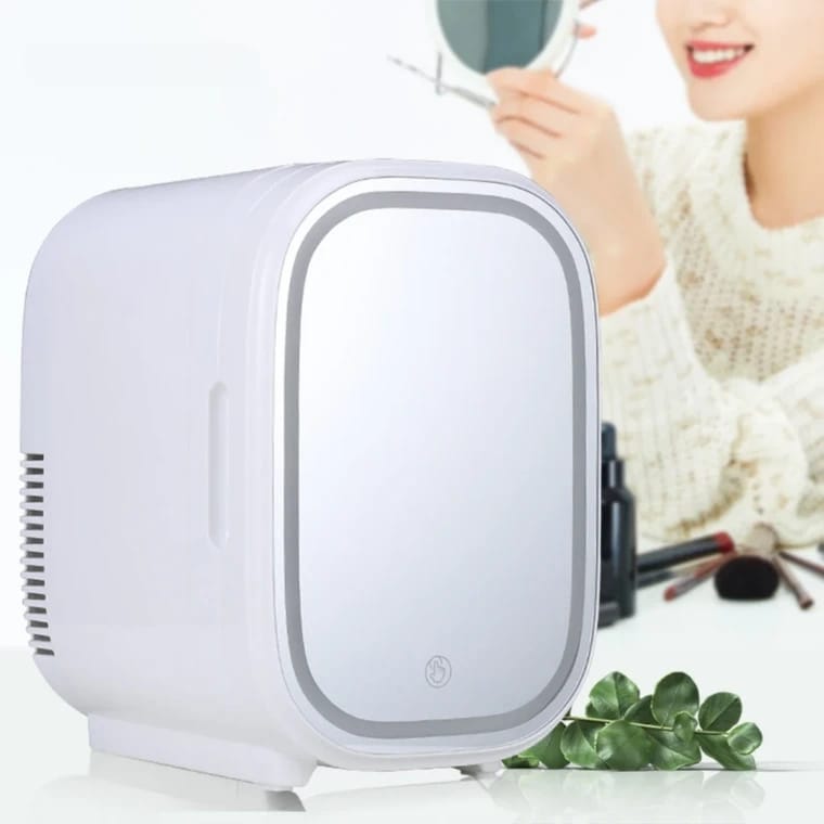 Mini Fridge with Mirror Door & Adjustable LED Lights 8L