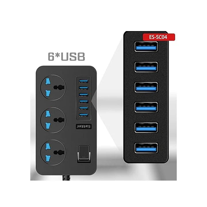 Earldom SC04 3000 W Power Socket, 3 Power Plus and 6 USB Extension