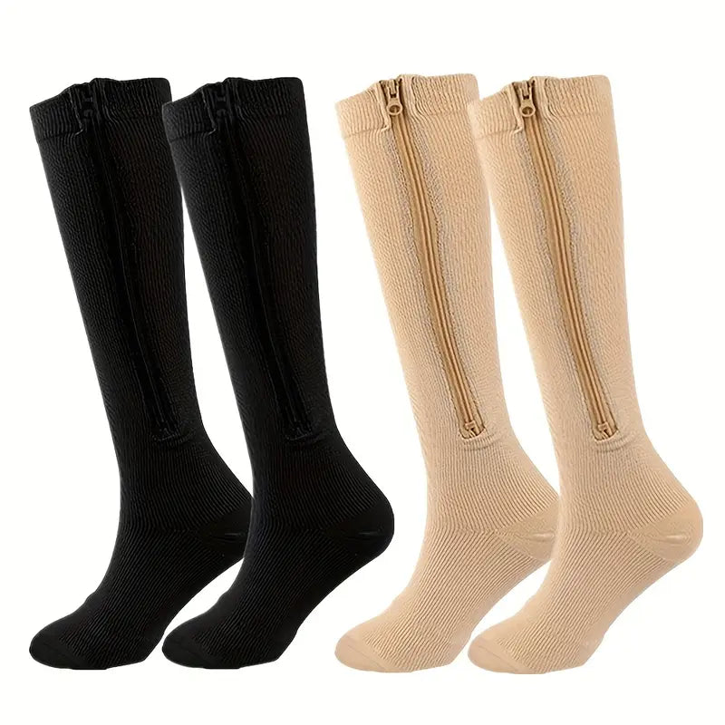 زوج من جوارب الضغط للنساء والرجال، 15-20 مم زئبق، سحاب مفتوح لدعم الساق