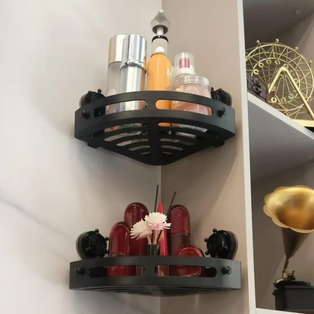 Wall Mounted Shower Shelf Suction Cup Corner Shelf Bathroom Organizer, Toiletries