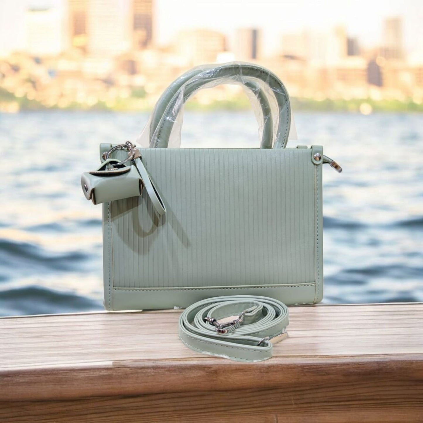 PLEATED LOOK PU LEATHER SLING BAG