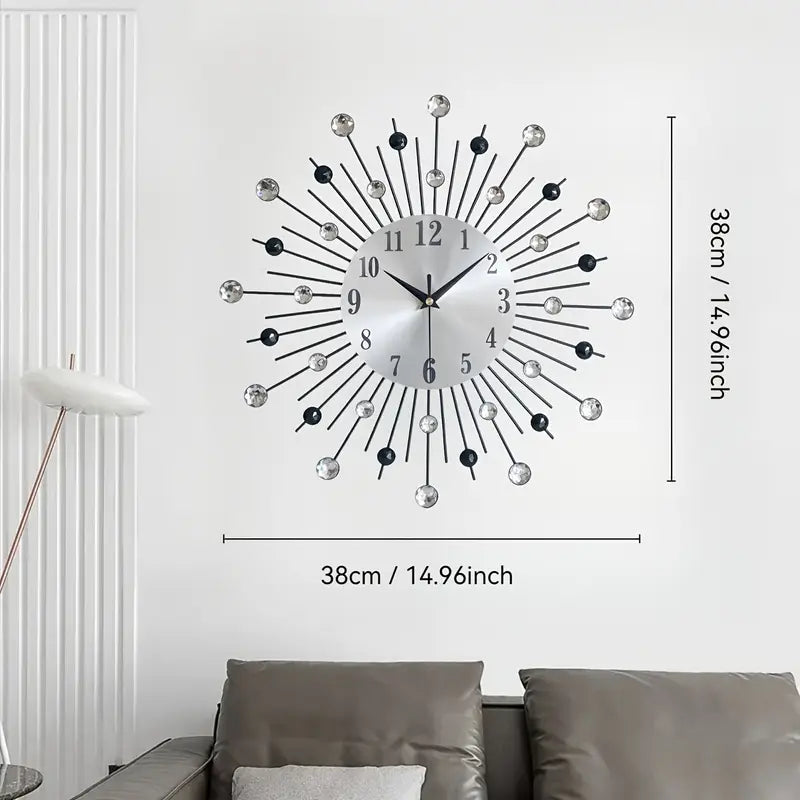 Black & White Star Crystal Metal Wall CLock