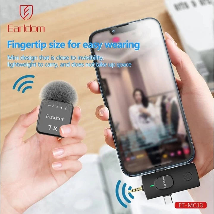ميكروفون لاسلكي بمشبك طوق 3 في 1 من Earldom MC13 مزود بميكروفونين
