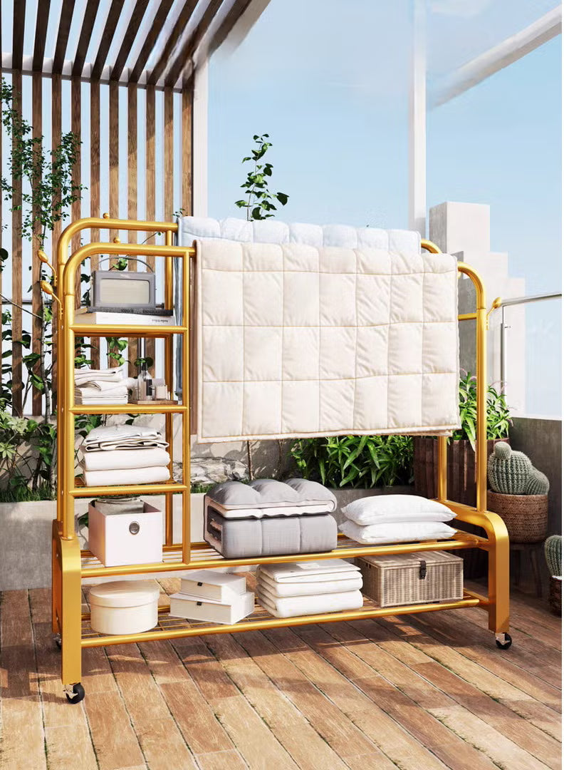 Double Clothes Rack Rolling Wardrobe Stand with Side Hooks