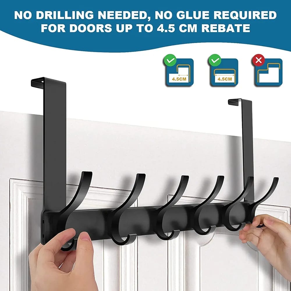خطاف باب لتعليق الملابس مع 6 خطافات معدنية
