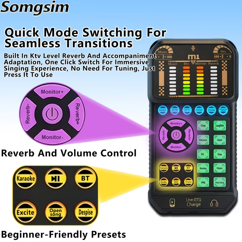 M1 Portable Handheld Sound Card with Microphone & Headphone
