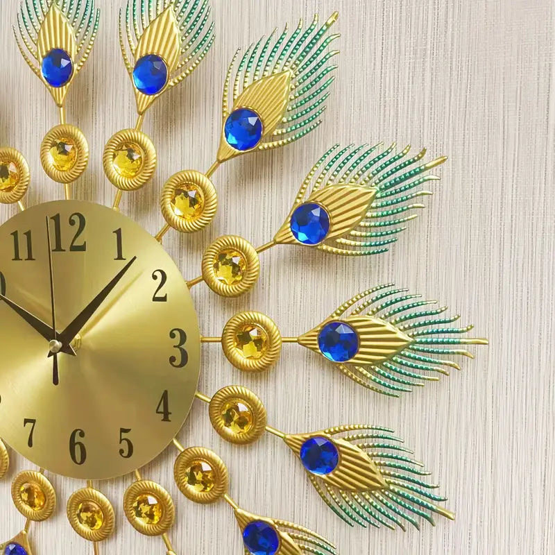 Peacock Design Crystal Metal Fancy Wall Clock