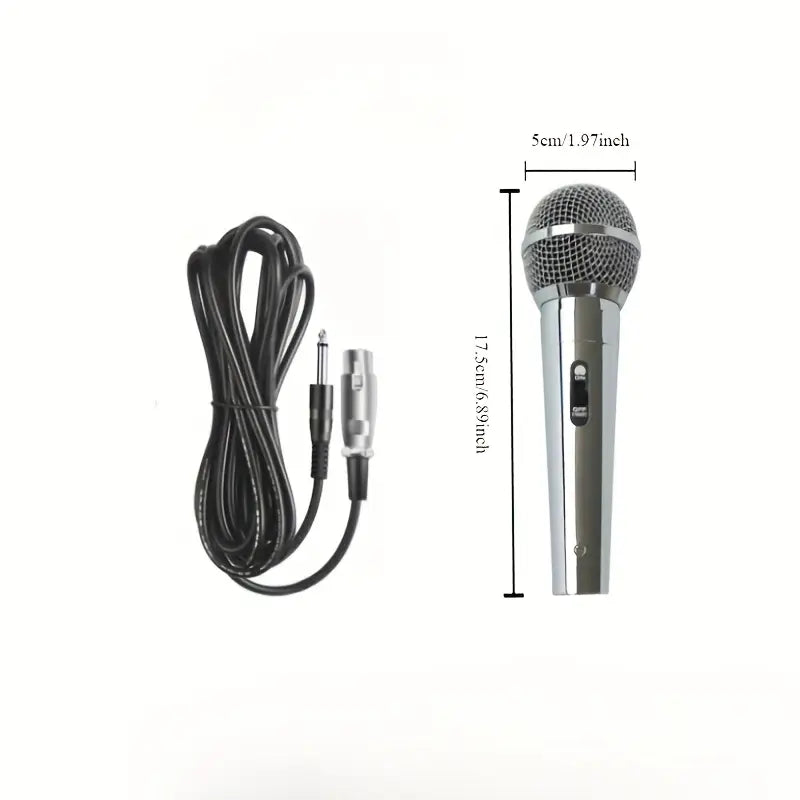 ميكروفون سلكي عالمي بملف متحرك، ميكروفون كاريوكي محمول باليد كلاسيكي فضي اللون