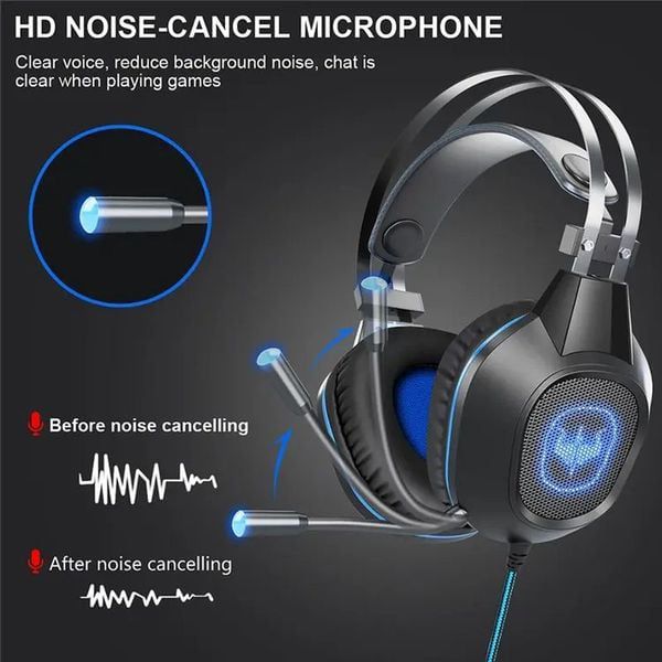 سماعة الألعاب السلكية GT64 فوق الأذن، سماعة رأس رياضية إلكترونية، إضاءة رائعة، USB + سماعات رأس 3.5 مم مع ميكروفون