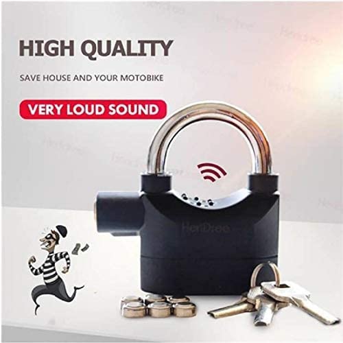 Alarm Security Lock with Motion Sensor Siren and 3 Keys, Metallic Finish for Home Safety Anti Theft System for Home, Office Door and Bikes (Motion Sensing Siren Locks, Metal, Black)