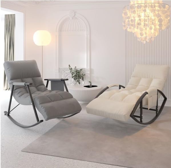Upholstered Rocking Chair, Modern Rocking, Leisure Rocking Chair, Comfy Rocker with Safe Metal Base