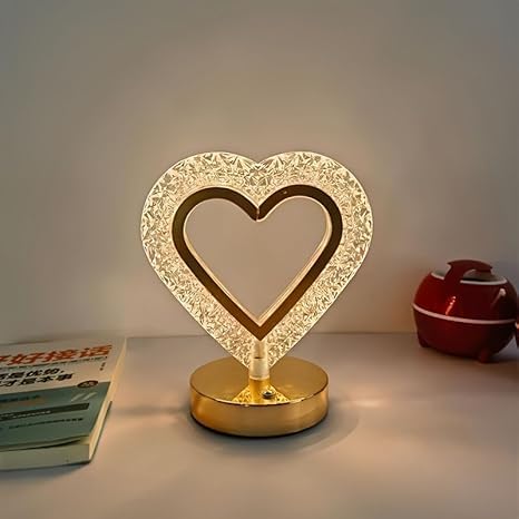 USB RECHARGEABLE CRYSTAL LED NIGHT HEART TABLE LAMP