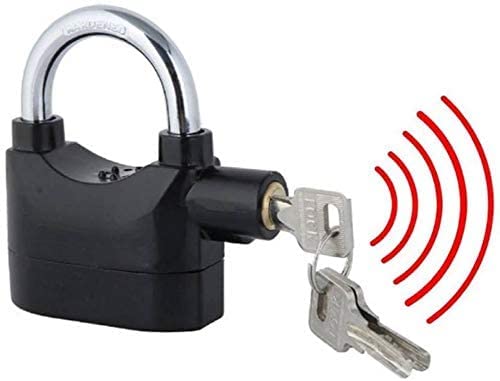 Alarm Security Lock with Motion Sensor Siren and 3 Keys, Metallic Finish for Home Safety Anti Theft System for Home, Office Door and Bikes (Motion Sensing Siren Locks, Metal, Black)