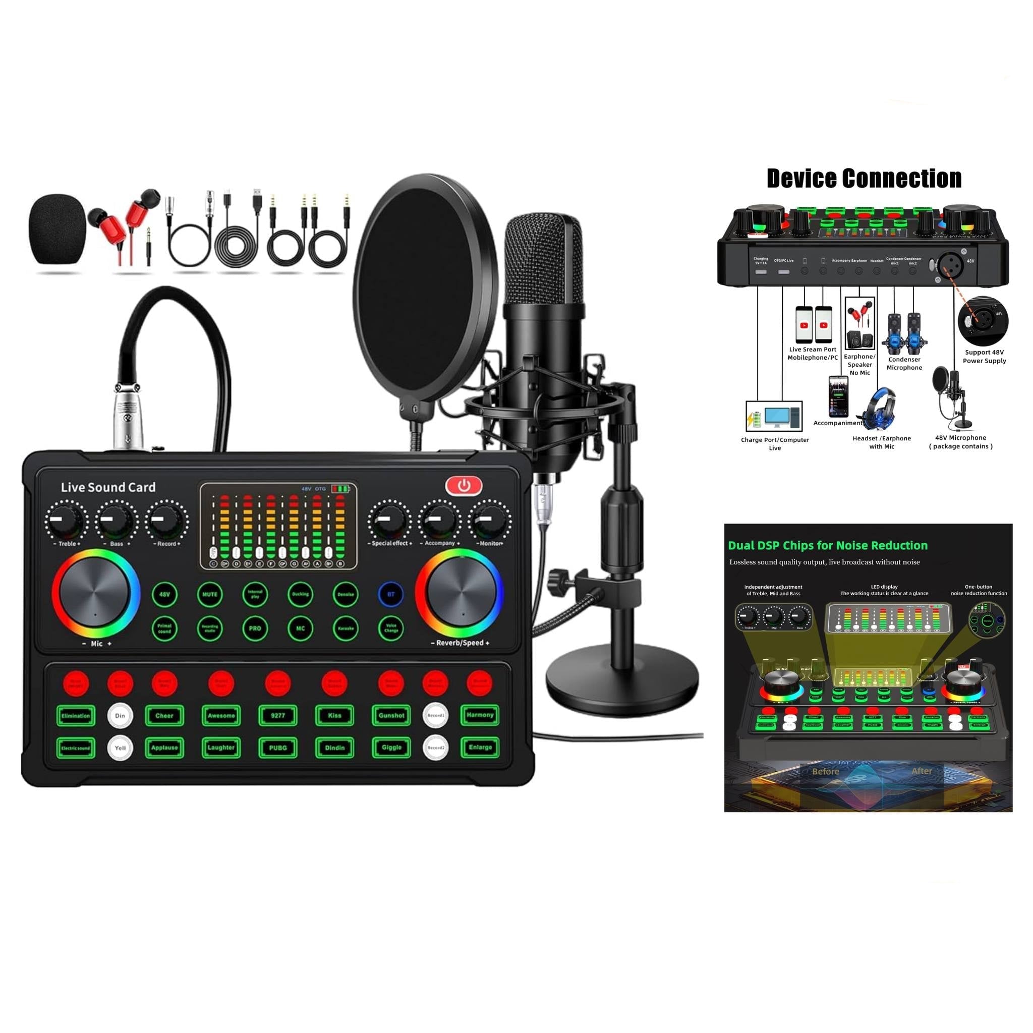 بطاقة صوت احترافية M300 مع مجموعة ميكروفون مكثف بجودة الاستوديو 