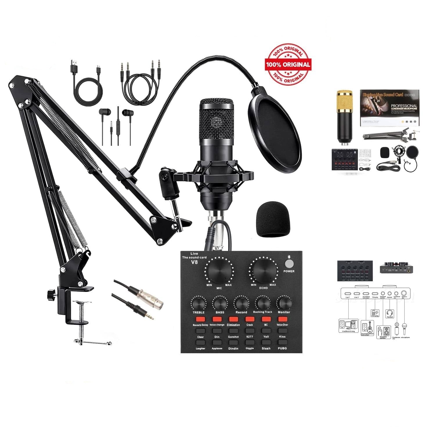 V8 Sound card with BM800 Microphone full set