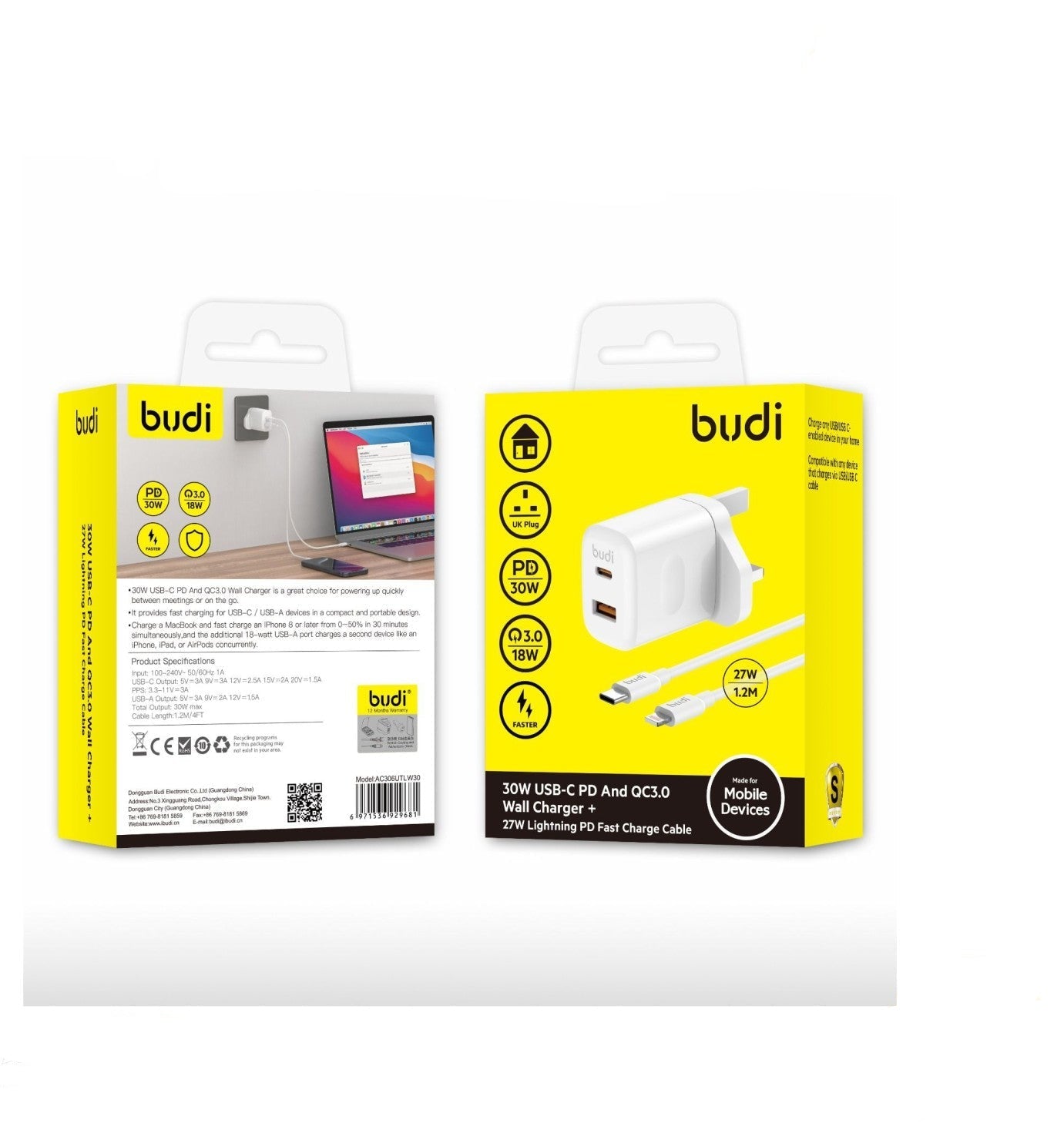 Budi 30W Fast Charger With 27W PD Charger