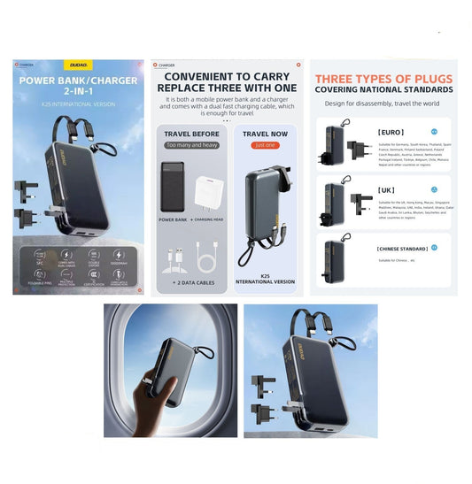 DUDAO K25 10000mAh 22.5W Fast Charging Portable Power Bank AC Charger