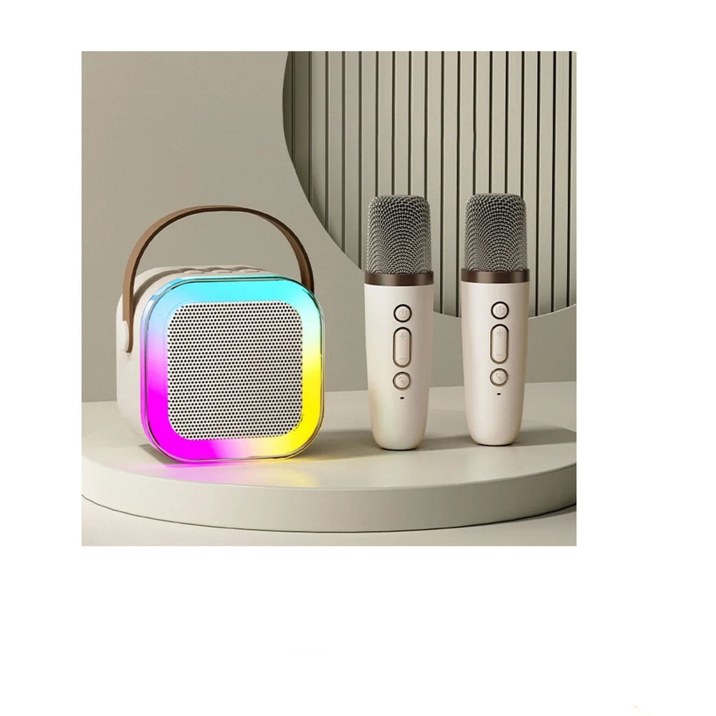 جهاز كاريوكي K12 صغير مزود بميكروفونين لاسلكيين 