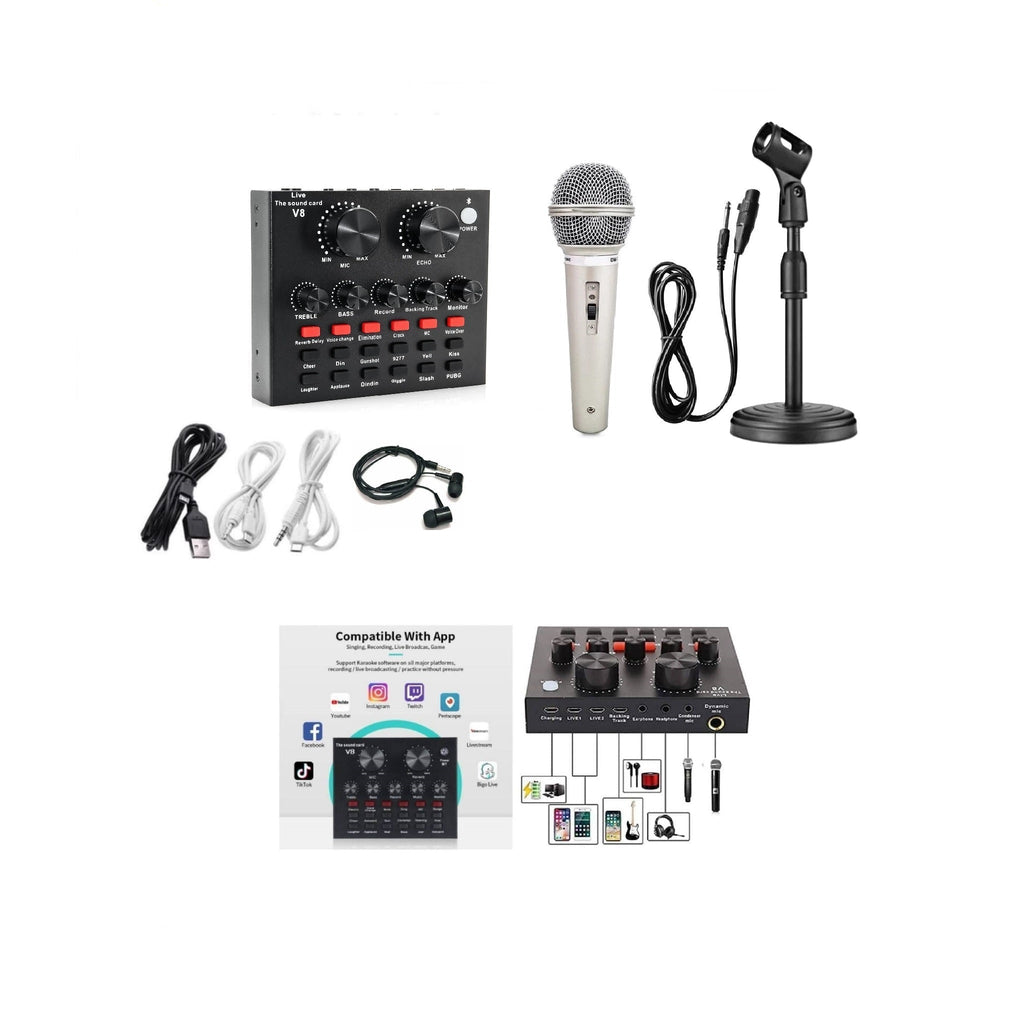بطاقة صوت V8 مع مجموعة ميكروفون ديناميكي 
