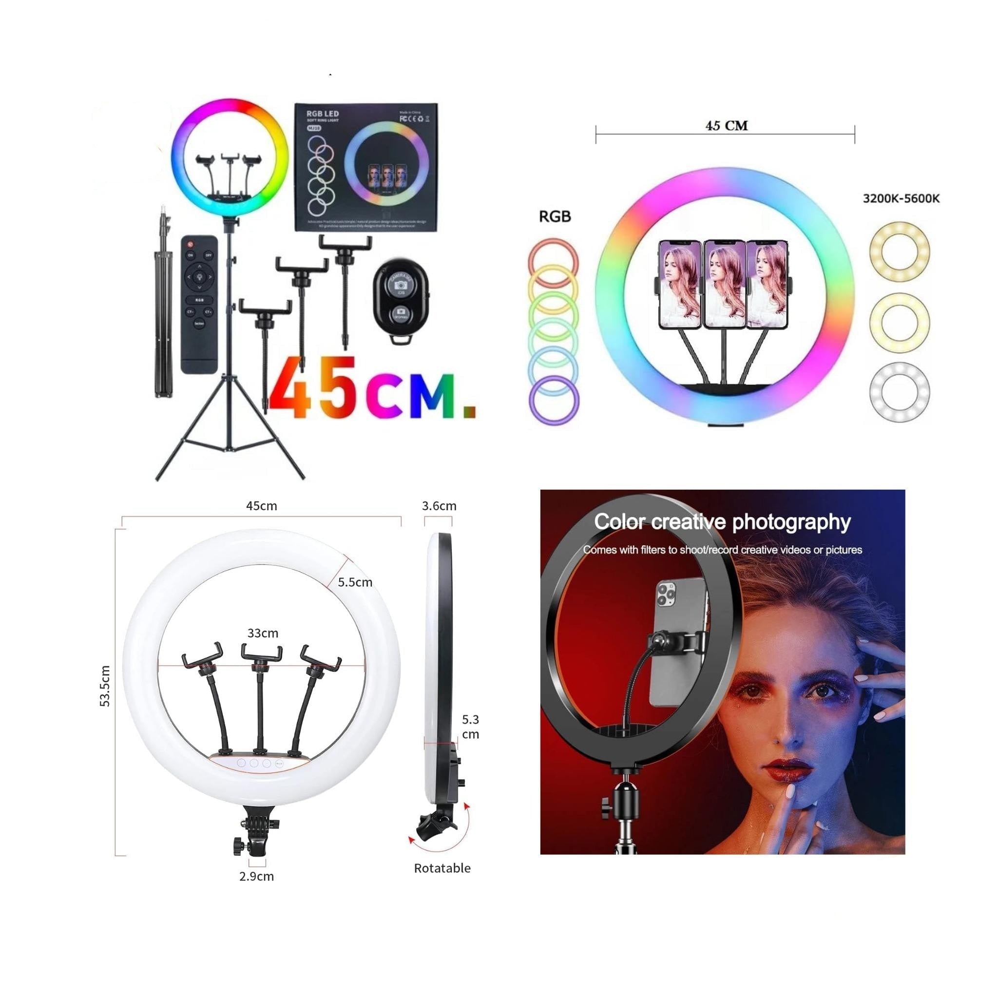 18" Ring Light With 2m Tripod & Three Mobile Holder