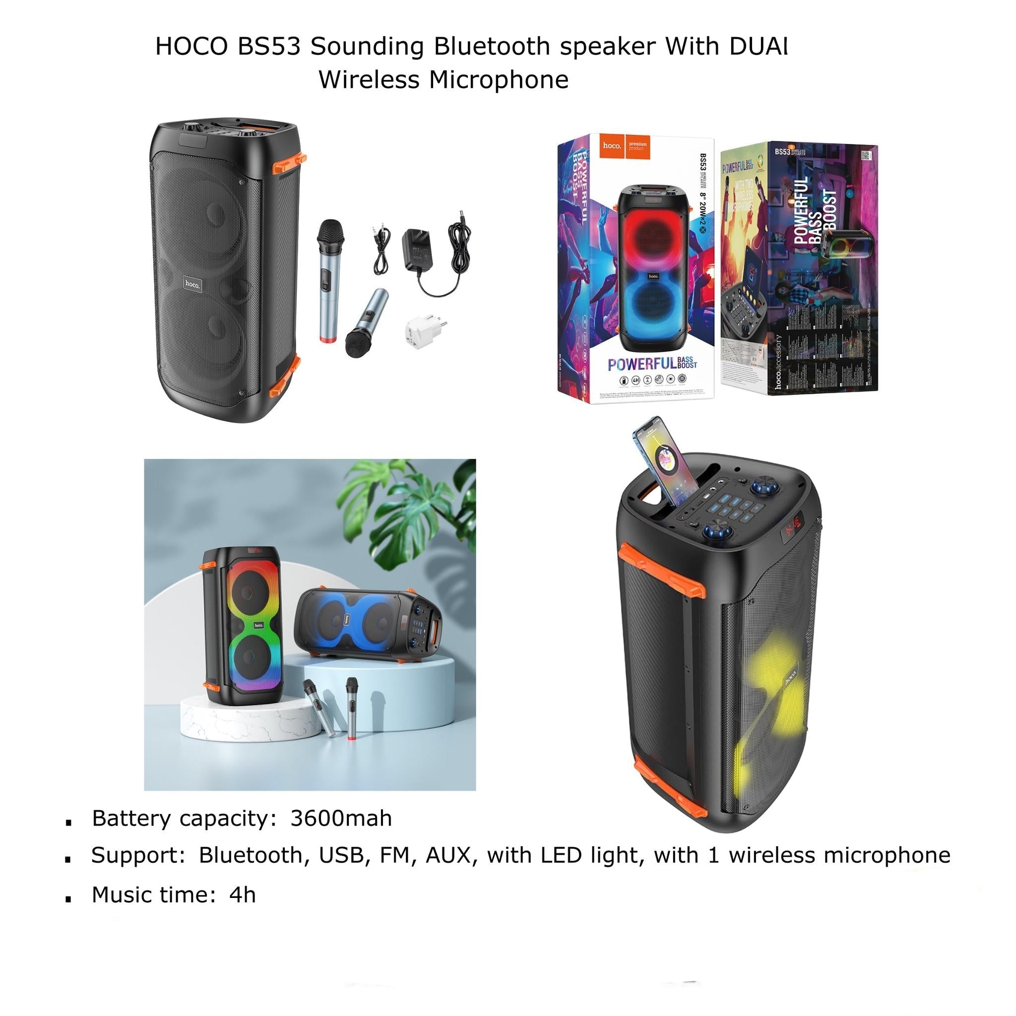 مكبر صوت لاسلكي BS53 Manhattan محمول مع ميكروفون لاسلكي