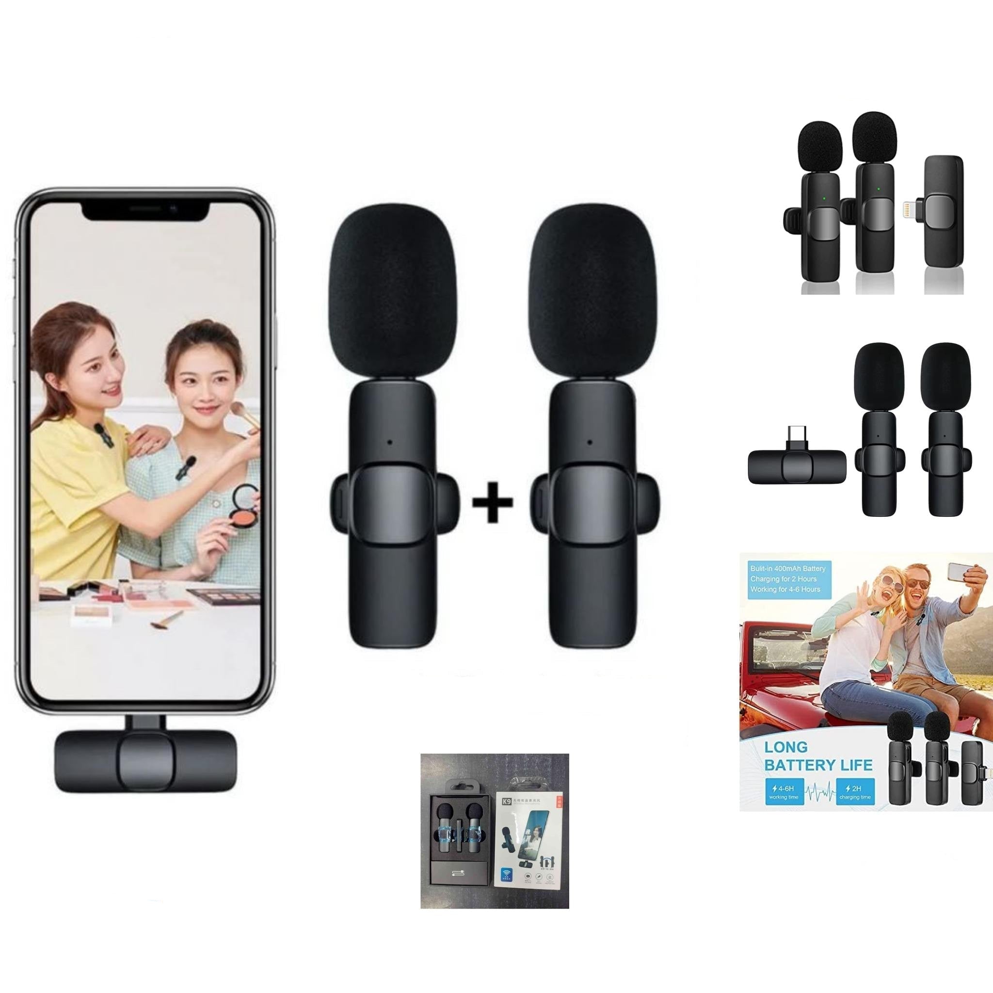 ميكروفون لافاليير لاسلكي مزدوج لنوع C أو iPhone