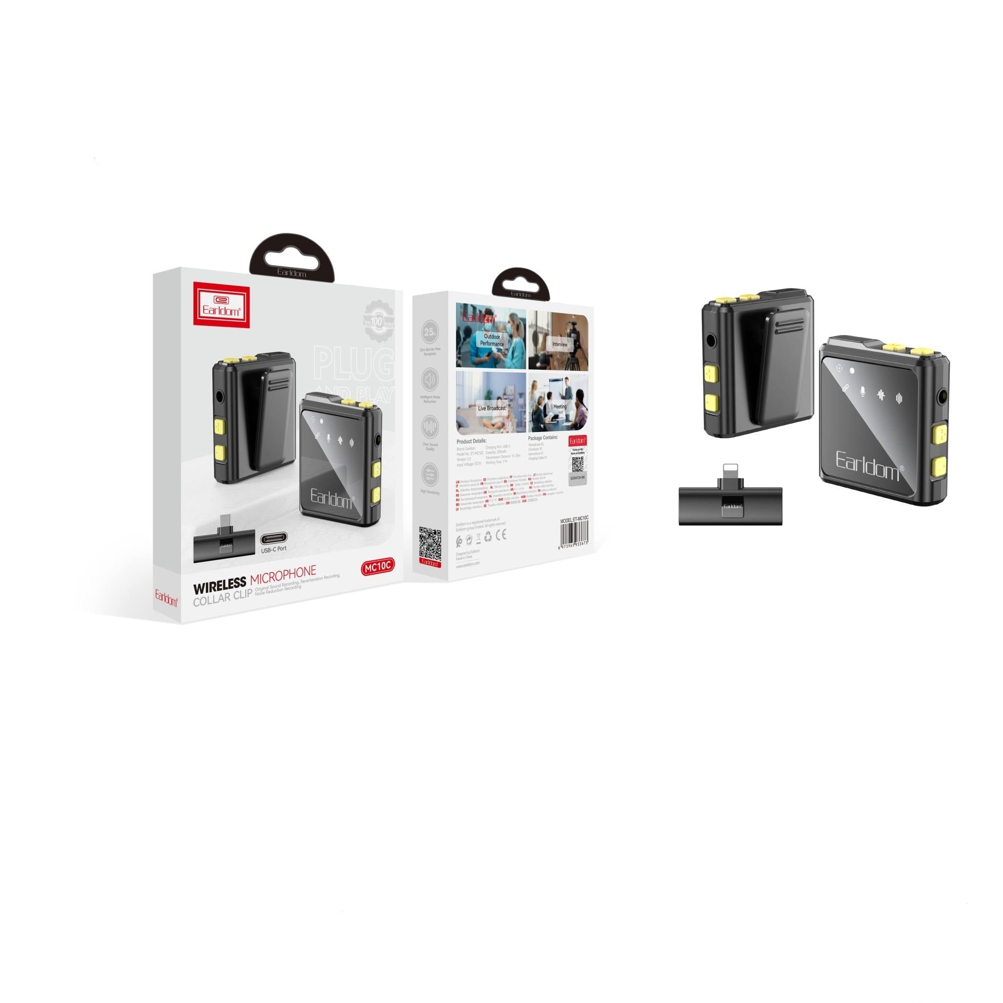 ميكروفون Earldom بمشبك مزدوج للطوق لنوع C أو iPhone