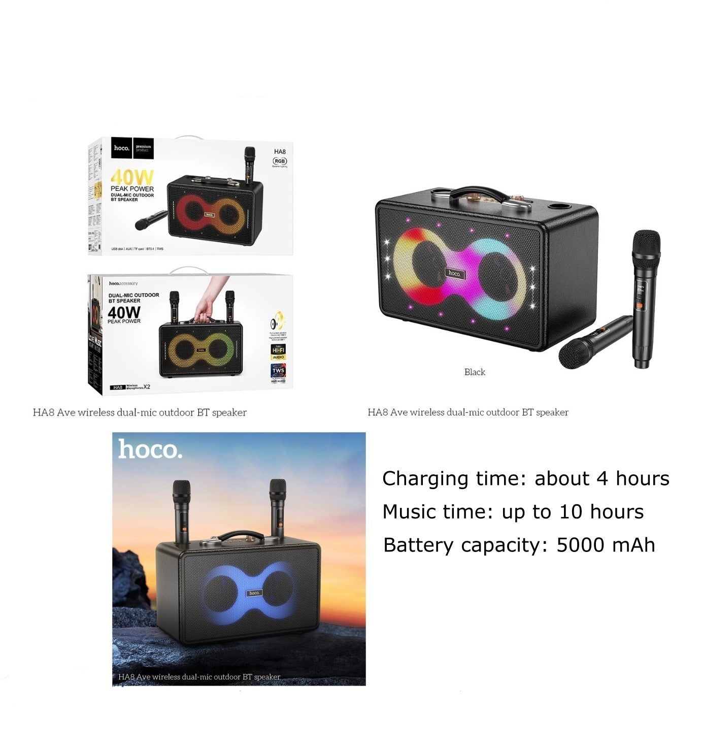مكبر صوت كاريوكي لاسلكي مزدوج الميكروفون من Hoco HA8 Ave