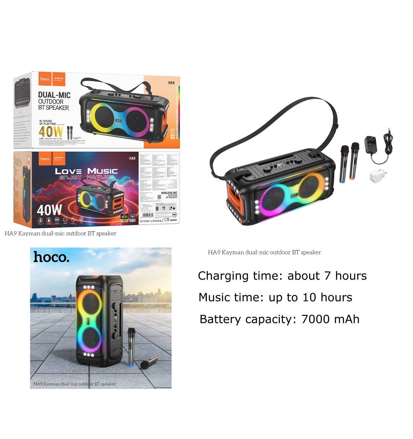 مكبر صوت لاسلكي خارجي BT 40 وات من Hoco HA9 Kayman ثنائي الميكروفون