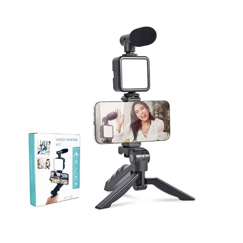 مجموعة صناعة الفيديو حامل ثلاثي القوائم مع ميكروفون وإضاءة LED