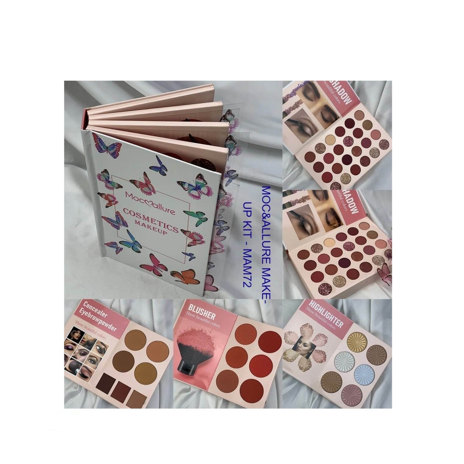 مجموعة مكياج موكالور مع ظلال العيون وأحمر الخدود وهايلايتر وتحديد الوجه وكونيسيلر