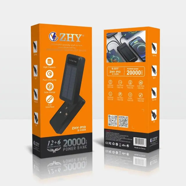 ZHY 20000MAH original solar power bank With 4 in 1 charging cables