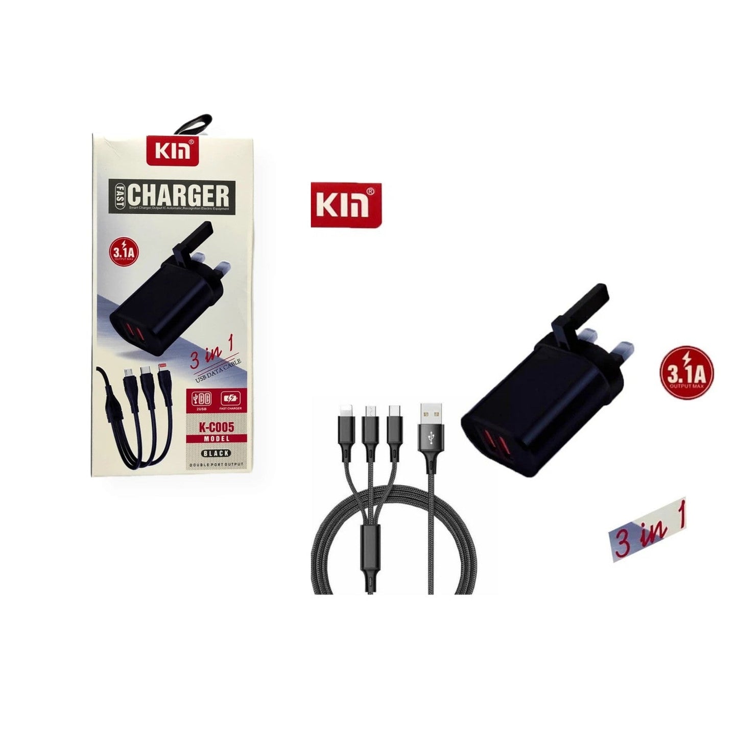 Kin 3 in 1 Cable Fast Charger