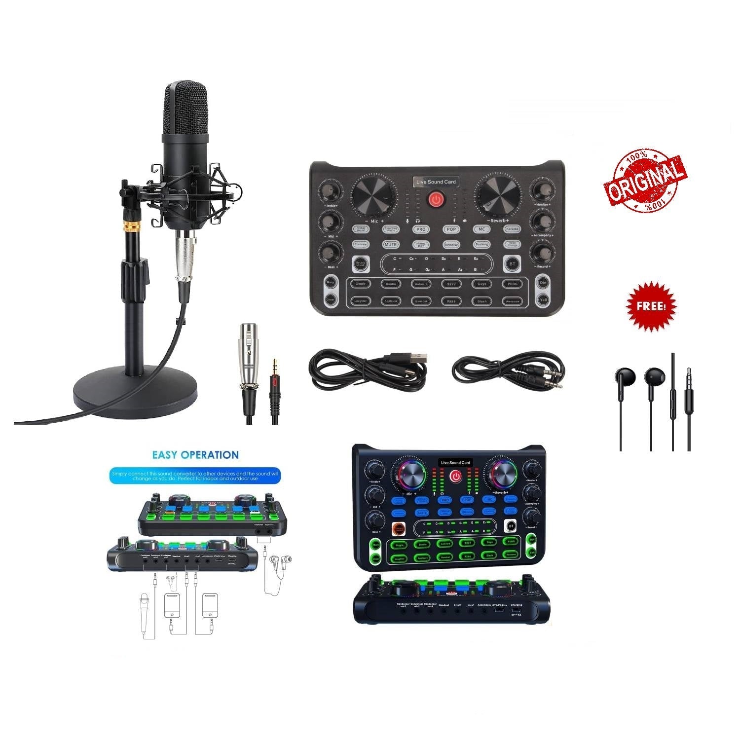 بطاقة صوت X60 Live مع مجموعة ميكروفون Bm700 كاملة