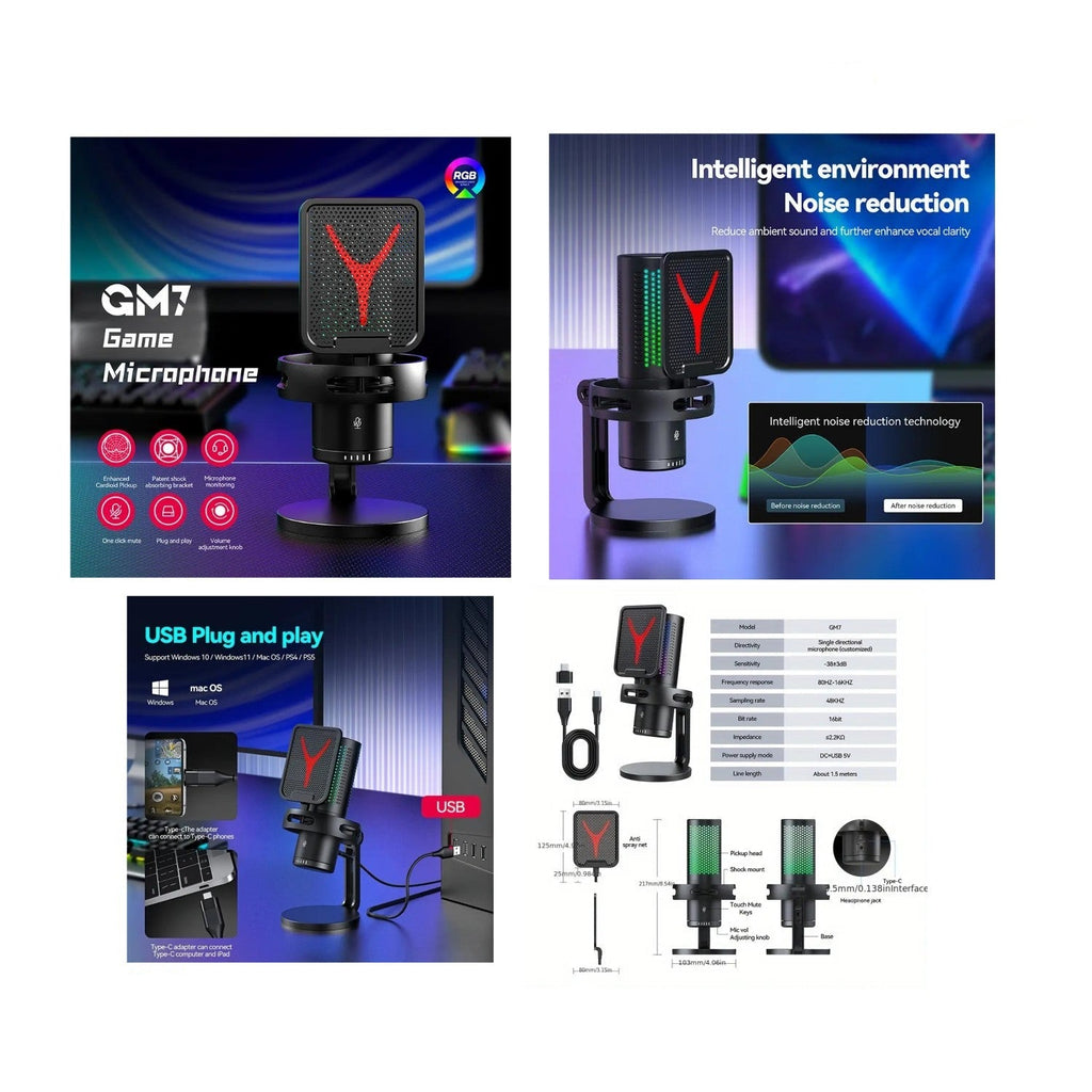 GM7S USB Type C Wired Computer Condenser Gaming & Streaming Microphone With Stand