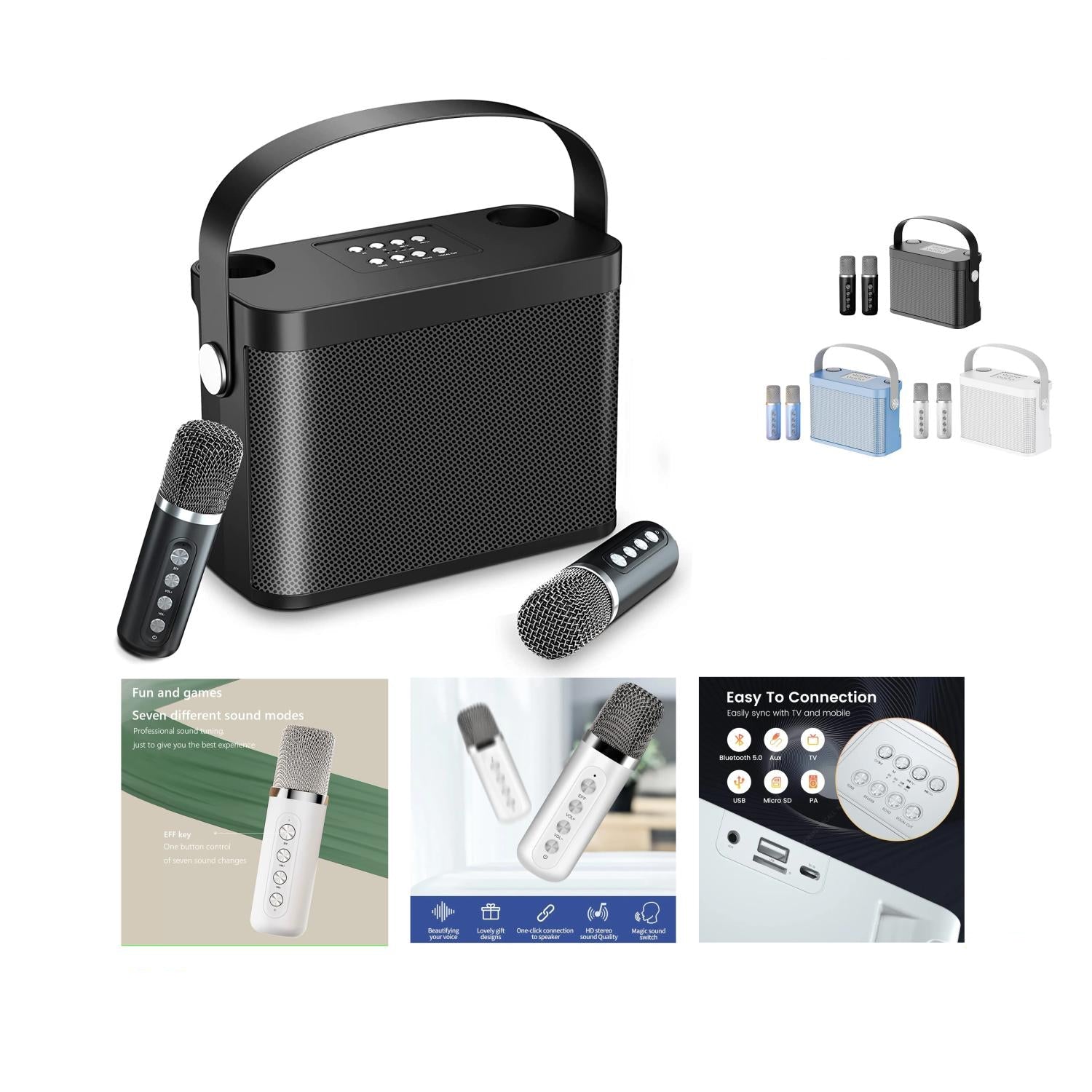 مكبر صوت كاريوكي خارجي YS-219 مزود بحزام صوتي لتغيير النغمة مع ميكروفون لاسلكي مزدوج UHF 