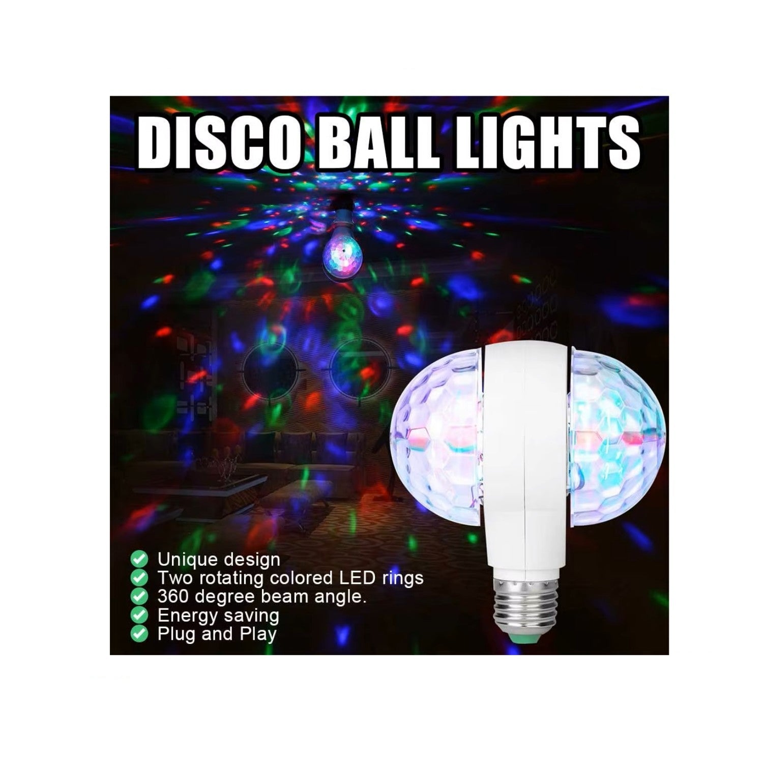 مصباح لمبة دوارة بقوة 6 وات مع مصباح ديسكو سحري مزدوج الرأس