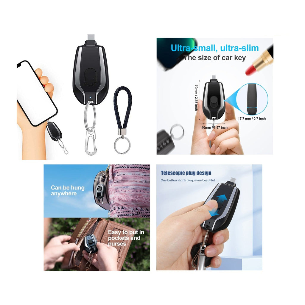 باور بانك صغير محمول بسعة 1500 مللي أمبير في الساعة مزود بسلسلة مفاتيح للطوارئ