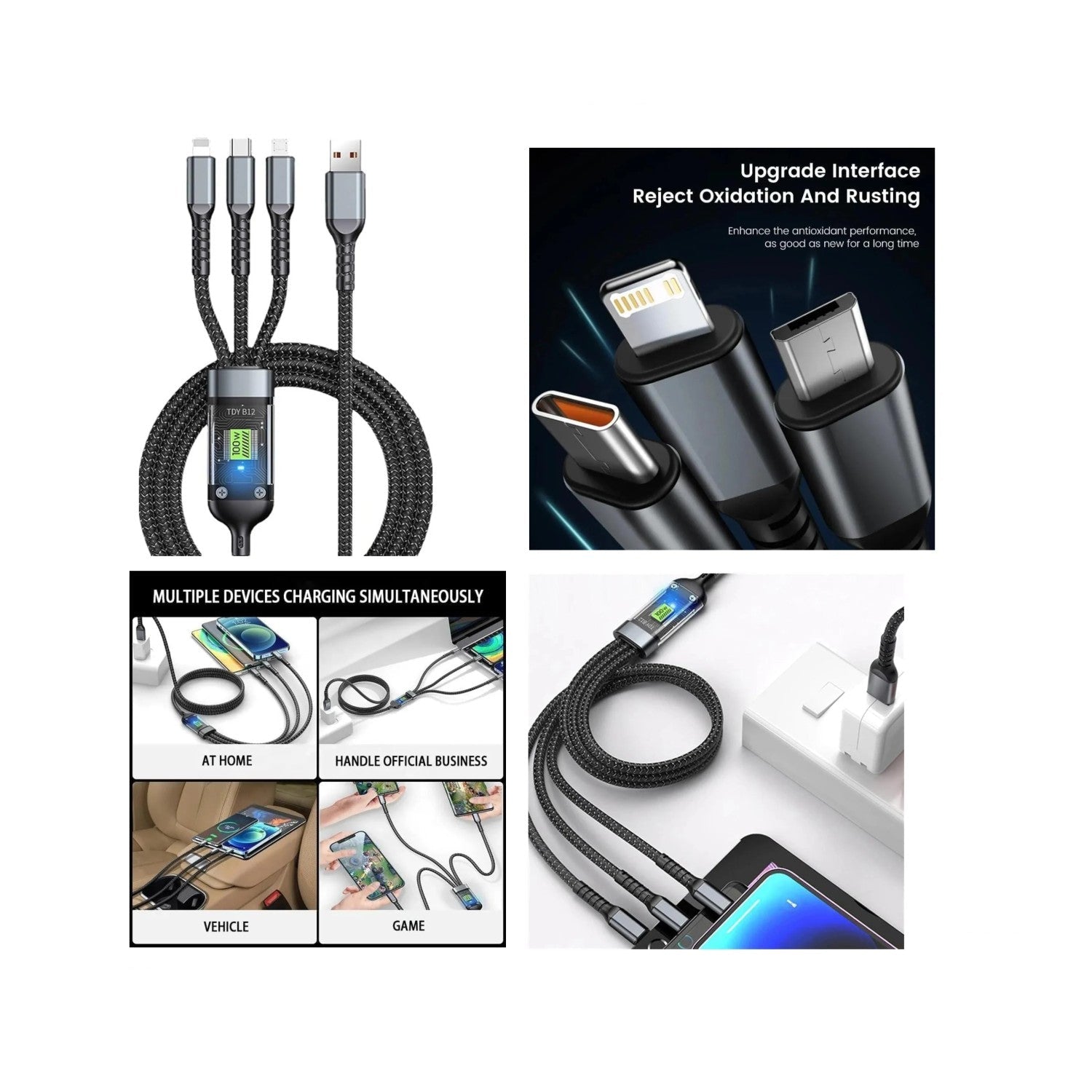 كابل شحن سريع USB 3 في 1 من X Hanz LM05 بقوة تصل إلى 100 وات